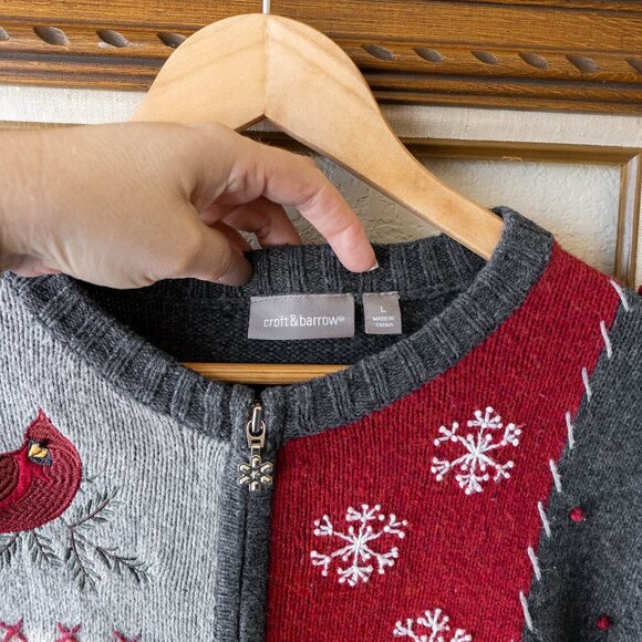 Croft & Barrow Size Large Winter Sweater Cardinal Zip Front Silk Blend - Picture 2 of 9